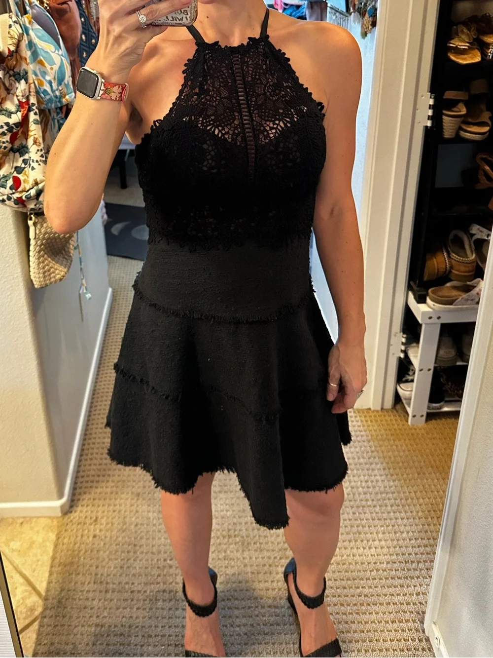 NWT Rebecca Taylor Black Lace Halter Tiered Dress Romantic Cocktail Mini
